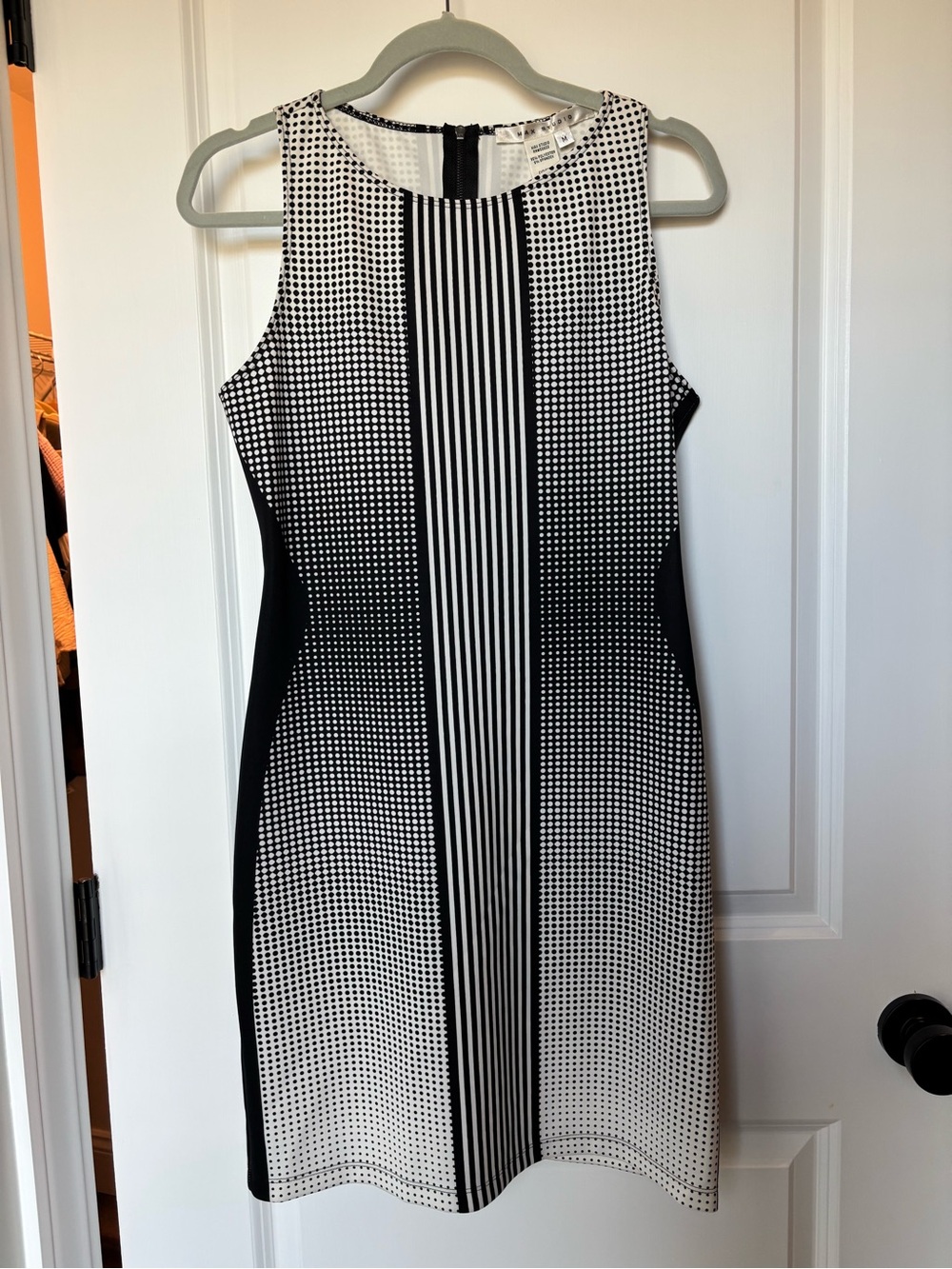 Max Studio Black and White Sleeveless Sheath Dress with Vertical Stripe Panel